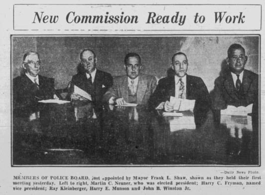Harry Fryman pictured with the Los Angeles Police Commission, 1933.