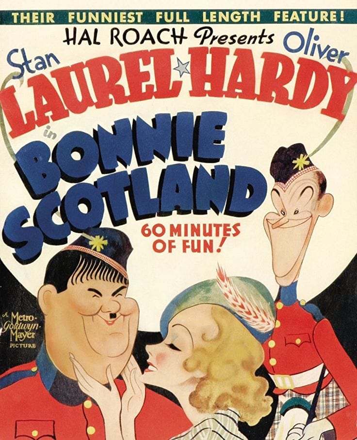 Movie poster for Bonnie Scotland (1935), the Laurel and Hardy comedy.