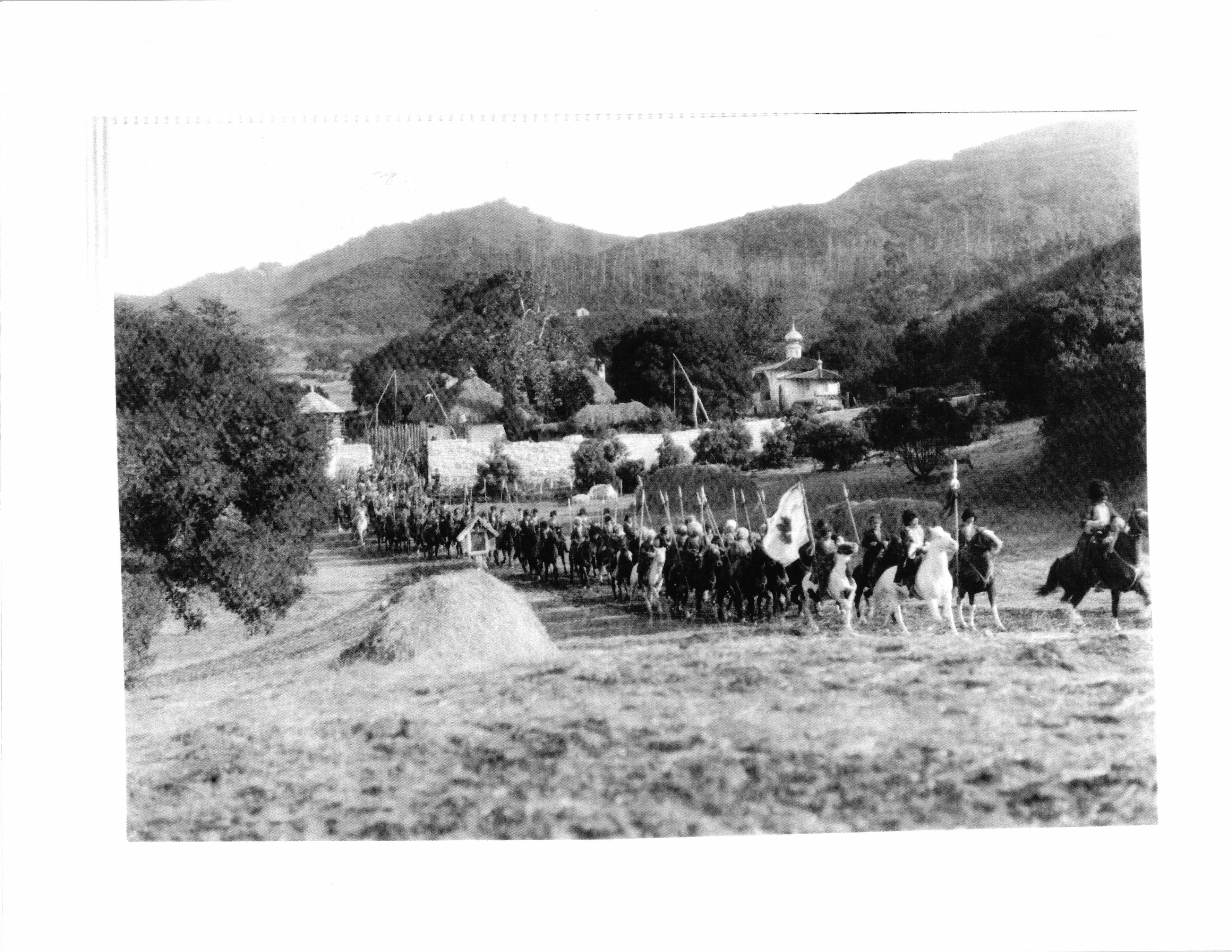 A horse-drawn caravan staged for a production at Fryman Ranch.