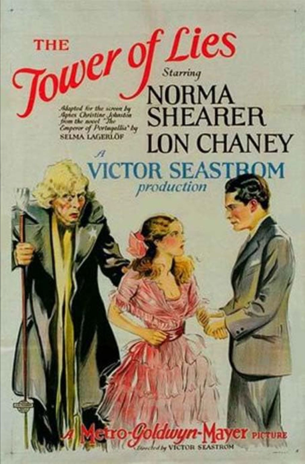 Movie poster for Tower of Lies (1925), starring Norma Shearer and Lon Chaney.
